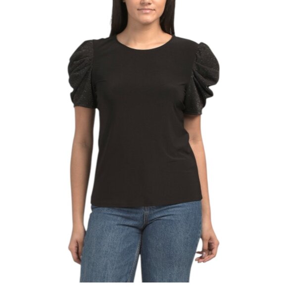 Nicole Miller New York Tops - NICOLE MILLER NEW YORK Puff Sleeve Combo Top